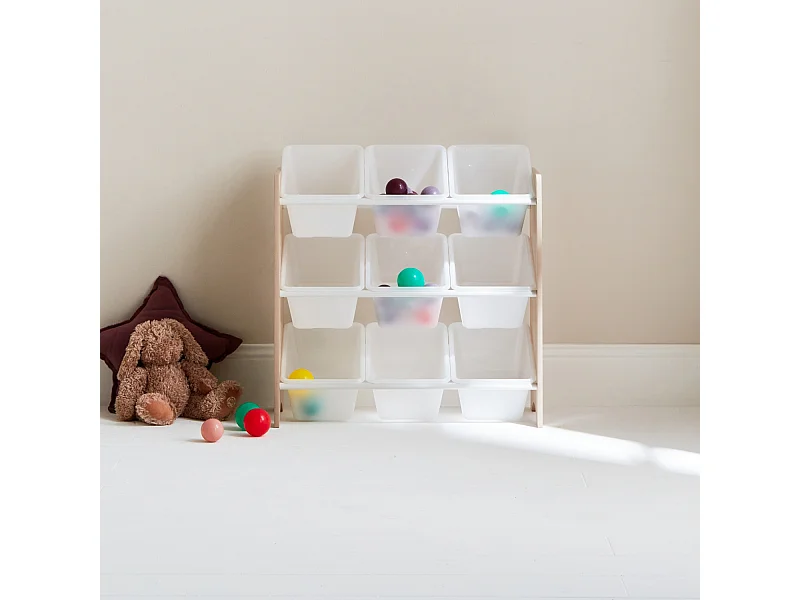 Meuble de rangement pour enfant avec 9 casiers - Tobias - MDF décor bois naturel. 64x29.5x60cm