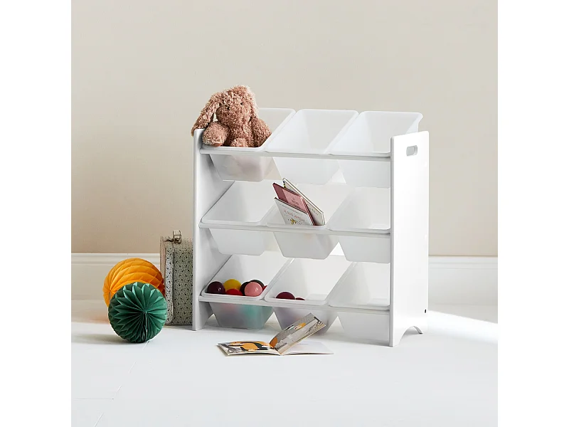 Meuble de rangement pour enfant avec 9 casiers. blanc - Tobias - MDF décor bois naturel. 64x29.5x60cm