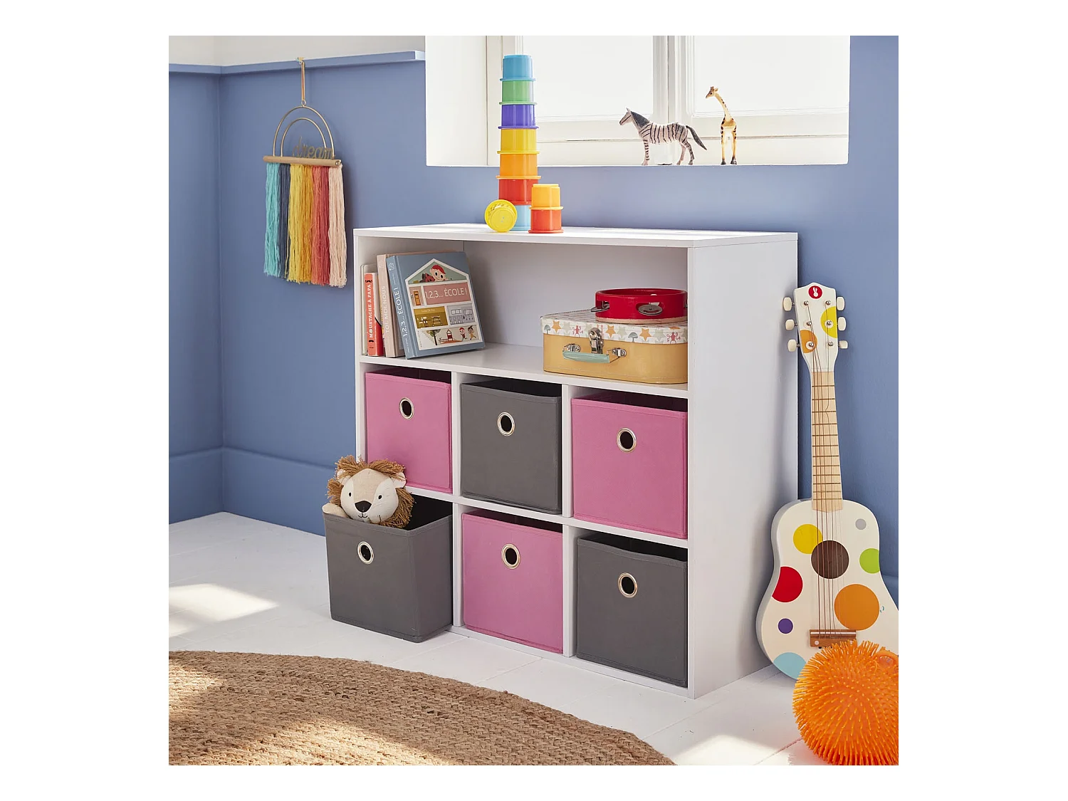 Mueble infantil con 6 cestas rosa