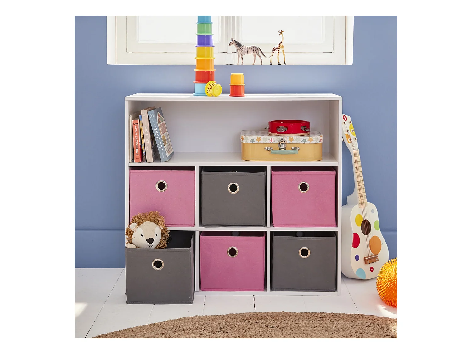 Mueble infantil con 6 cestas rosa