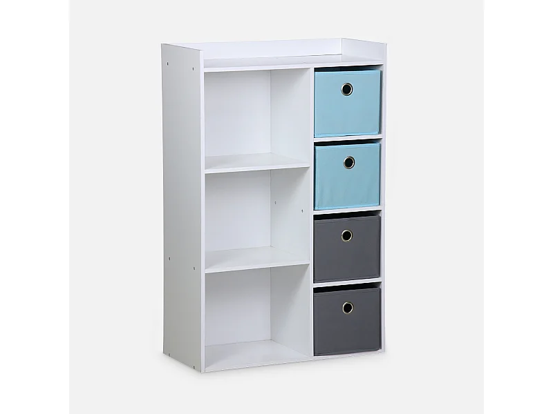 Mueble de almacenamiento para niños 4 cestas azul