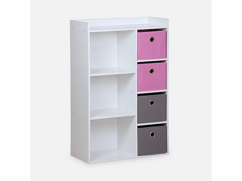 Mueble de almacenamiento para niños 4 cestas rosa