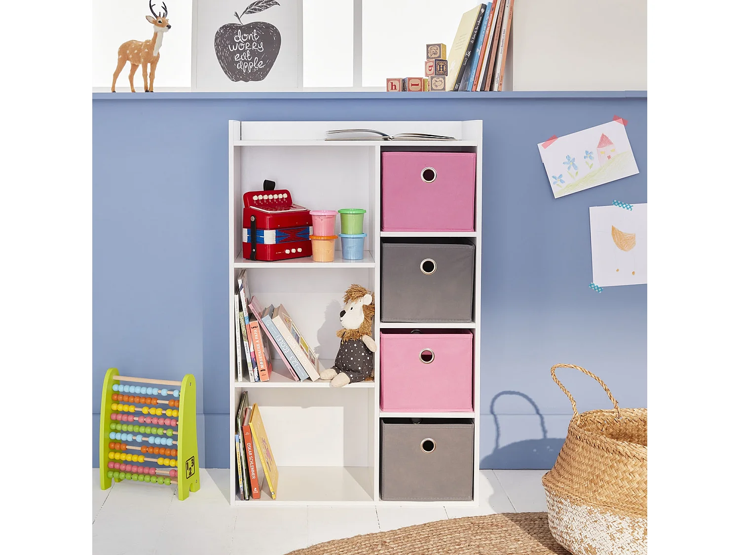 Mueble de almacenamiento para niños 4 cestas rosa