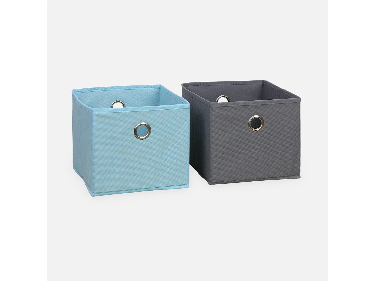 Meuble de rangement pour enfant. blanc - Camille - avec 7 compartiments et 6 paniers gris et bleus