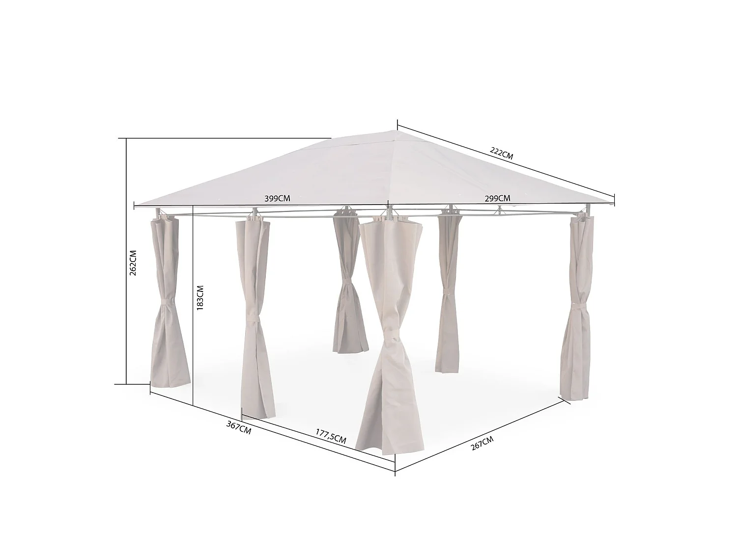 Pergola da giardino 3x4m struttura in alluminio con tende scorrevoli,