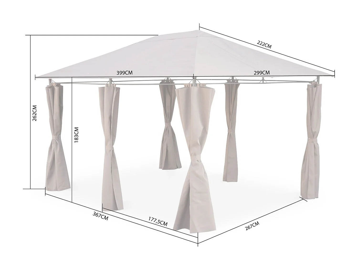 Gazebo da giardino 3x4m struttura in alluminio con tende scorrevoli,