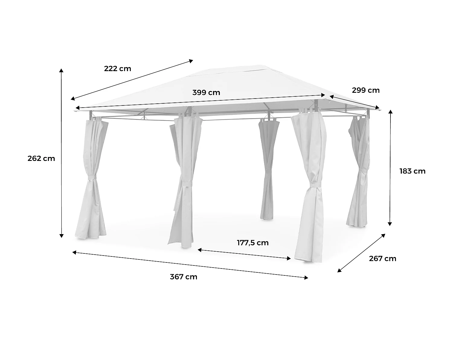 Pergola da giardino 3x4m struttura in alluminio con tende scorrevoli,