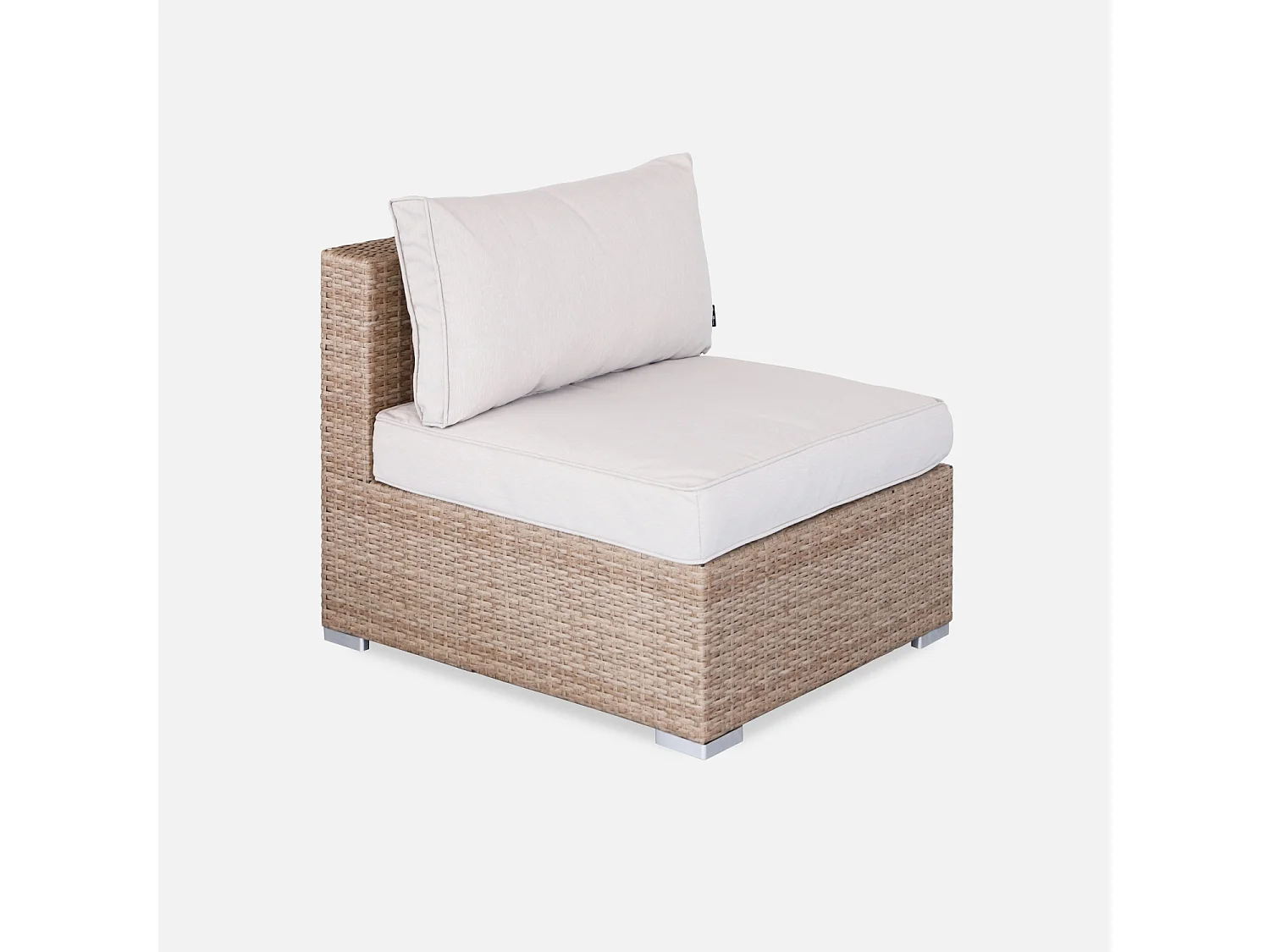 Salon de jardin en résine tressée - Napoli - Beige. Coussins Beige - 5 places - 2 fauteuils sans accoudoir. 3 fauteuils d'angle. une table basse