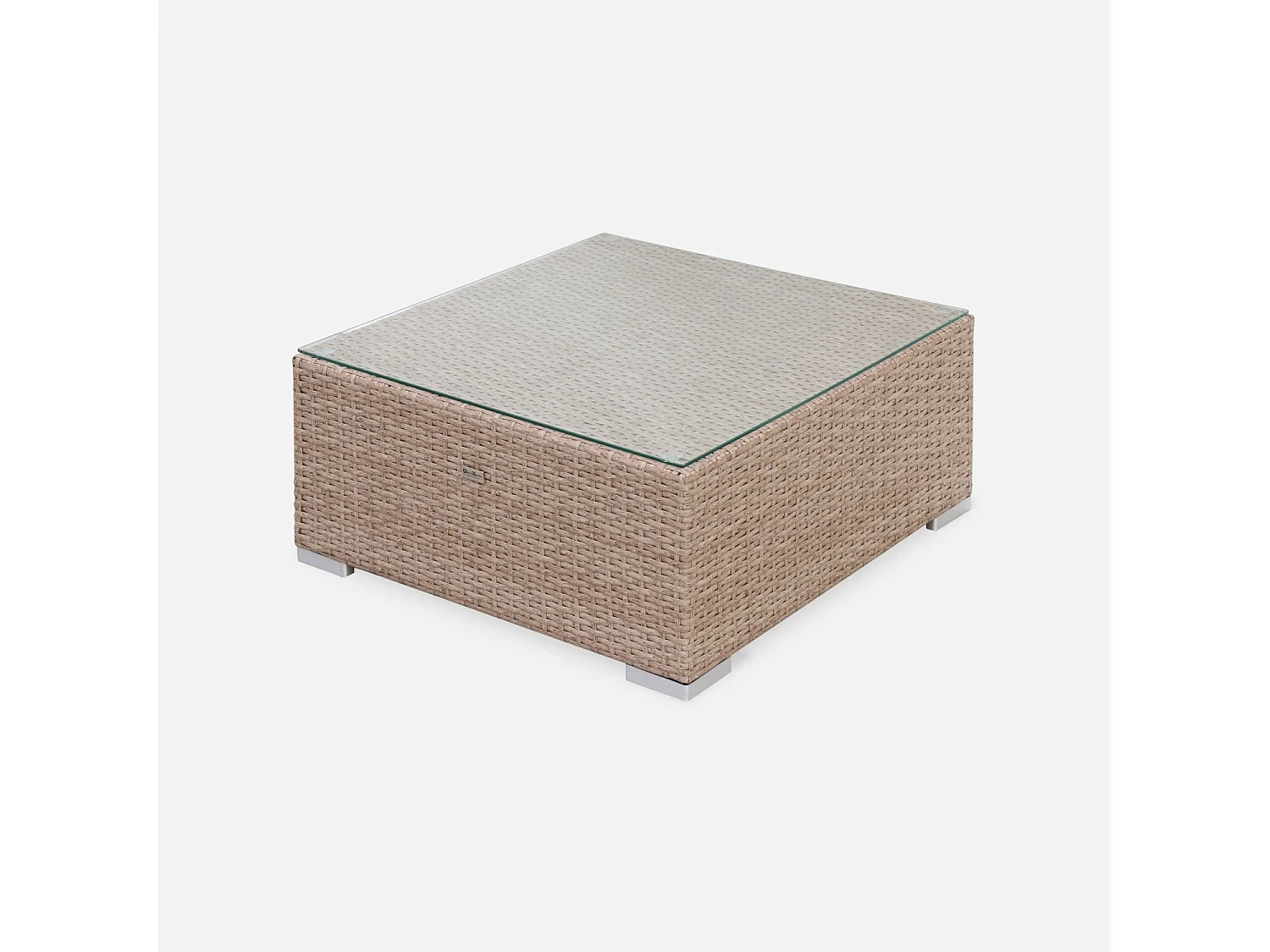 Salon de jardin en résine tressée - Napoli - Beige. Coussins Beige - 5 places - 2 fauteuils sans accoudoir. 3 fauteuils d'angle. une table basse