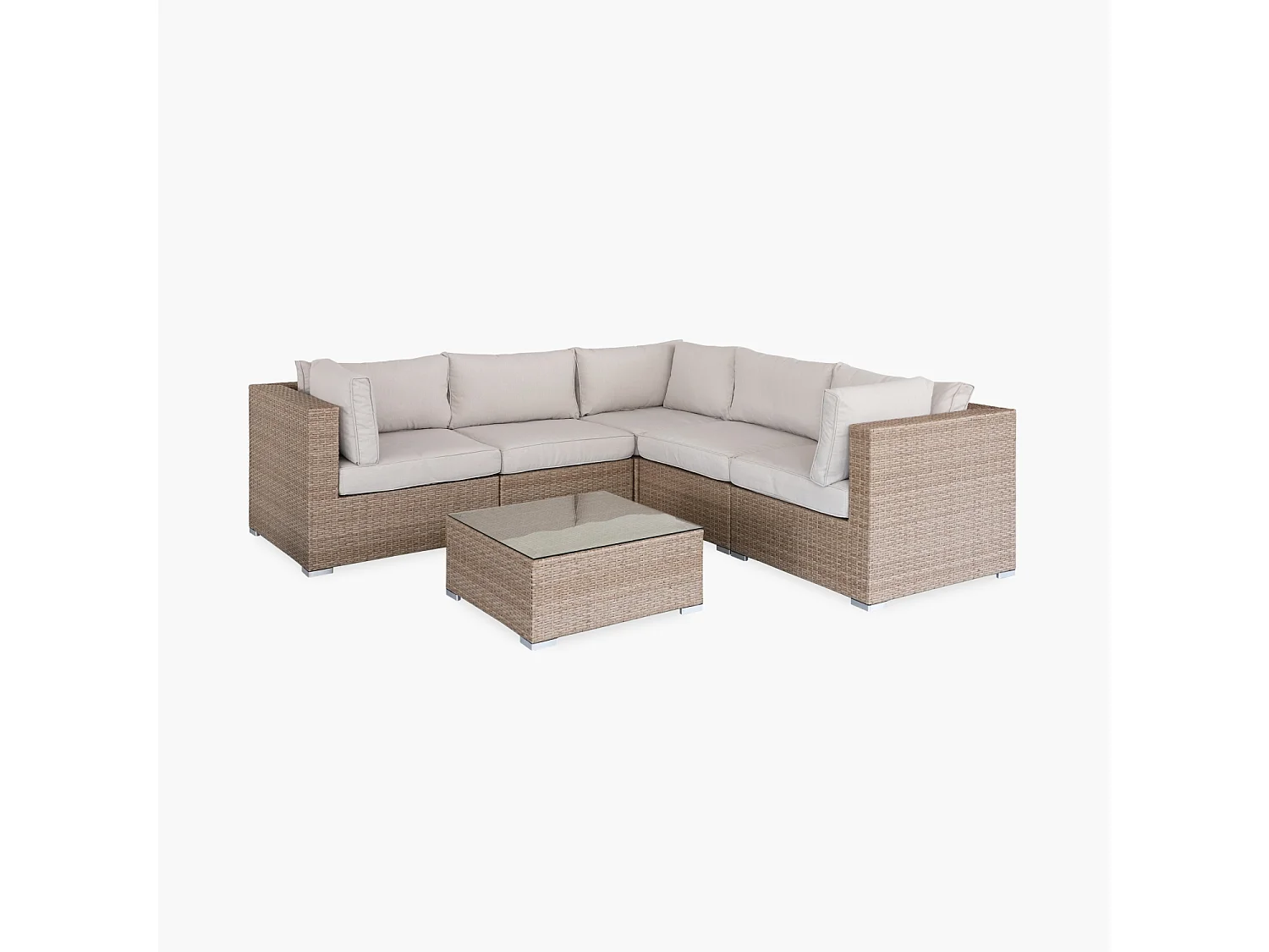 Conjunto de jardín de resina tejida, 5 plazas beige