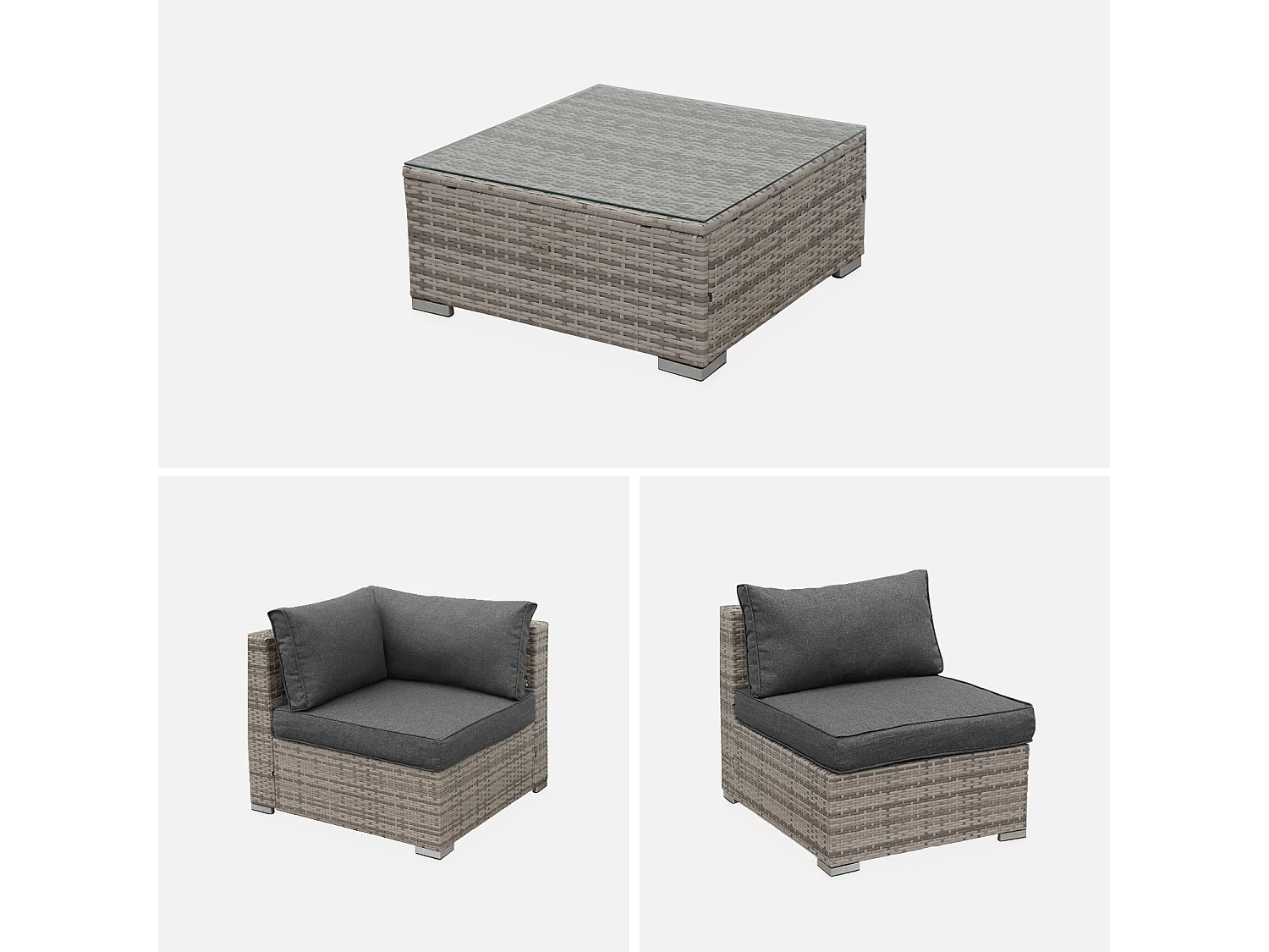 Conjunto de muebles de jardín de 5 plazas varios tonos de grises