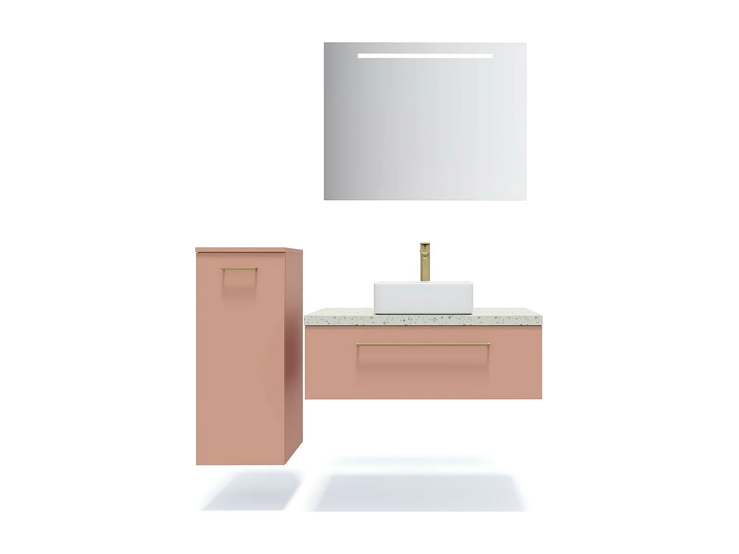 Meuble de salle de bain suspendu vasque à poser 90cm 1 tiroir Abricot + miroir - Glasgow