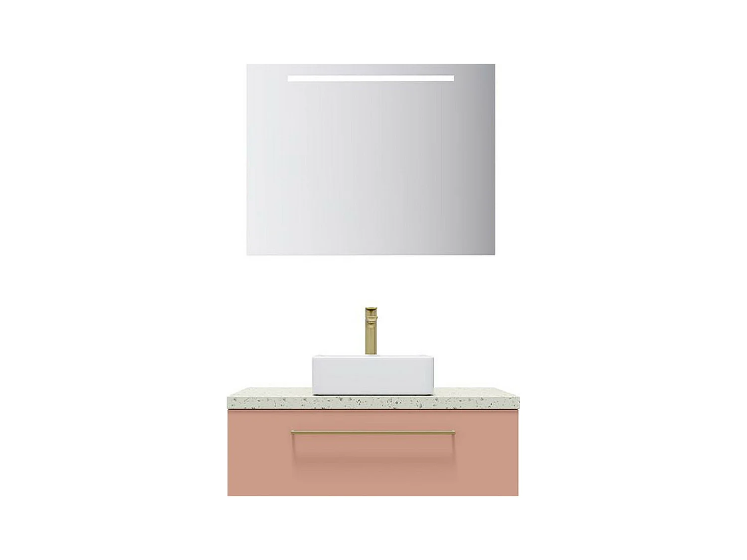 Meuble de salle de bain suspendu vasque à poser 90cm 1 tiroir Abricot + miroir - Glasgow