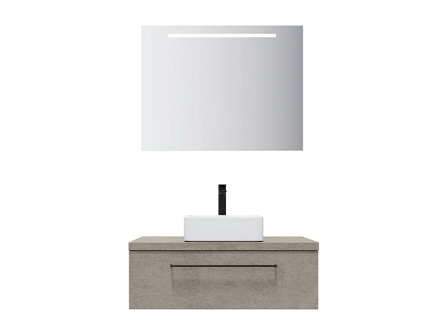 Meuble de salle de bain suspendu vasque à poser 90cm 1 tiroir façon Béton + miroir - Glasgow