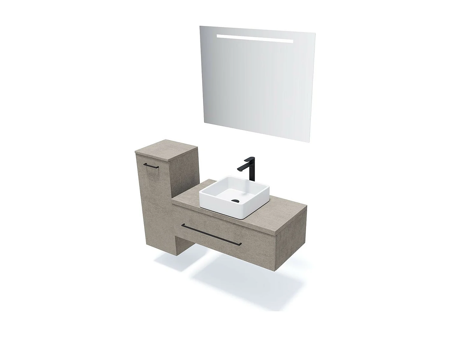 Meuble de salle de bain suspendu vasque à poser 90cm 1 tiroir façon Béton + miroir - Glasgow