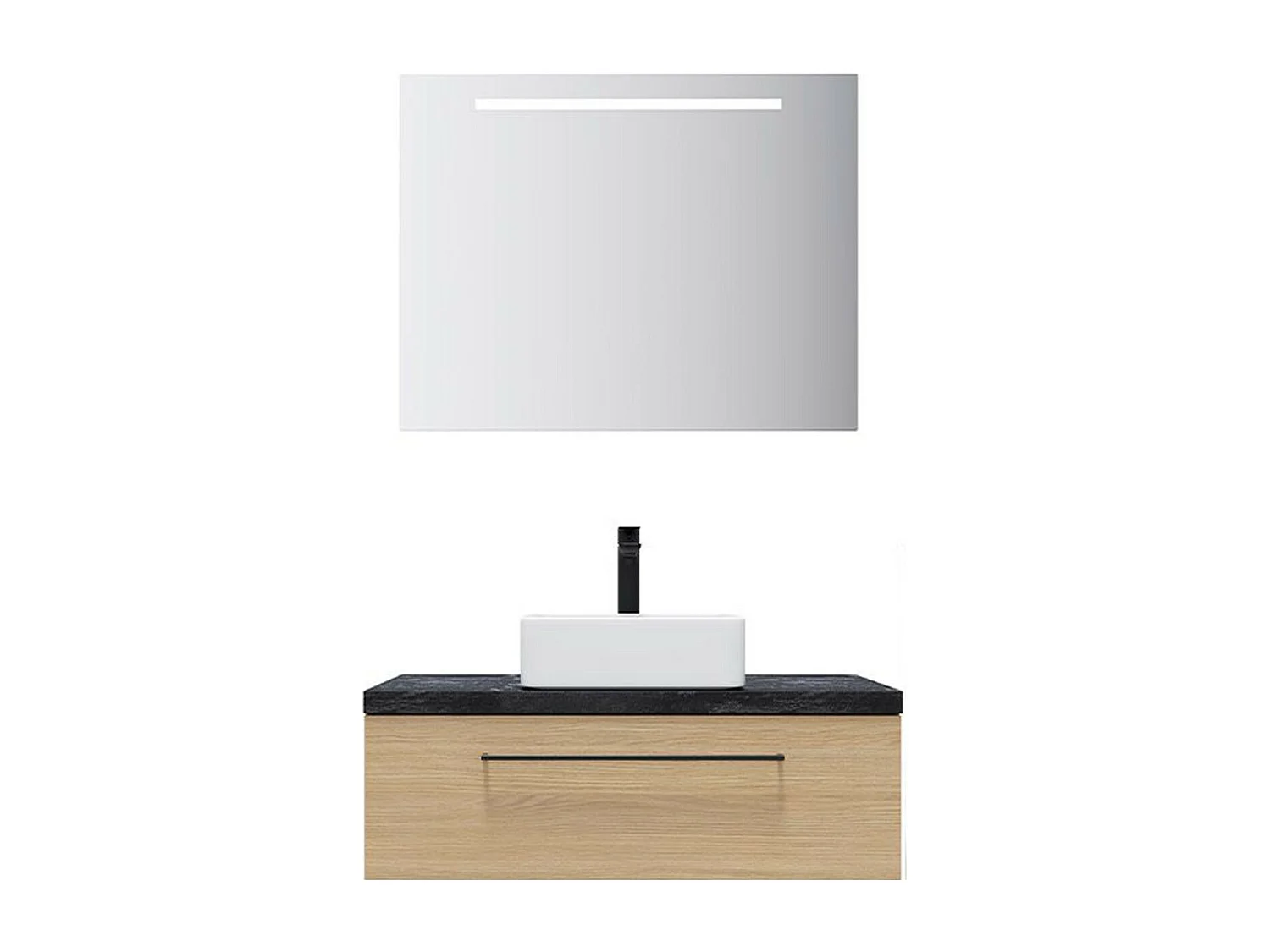 Meuble de salle de bain suspendu vasque à poser 90cm 1 tiroir Chêne clair + miroir - Glasgow