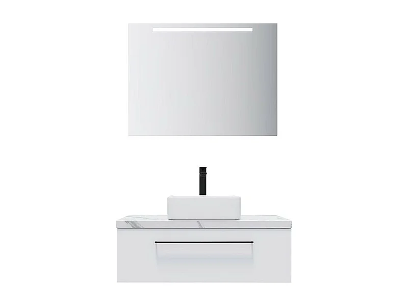 Meuble de salle de bain suspendu vasque à poser 90cm 1 tiroir Blanc + miroir - Glasgow