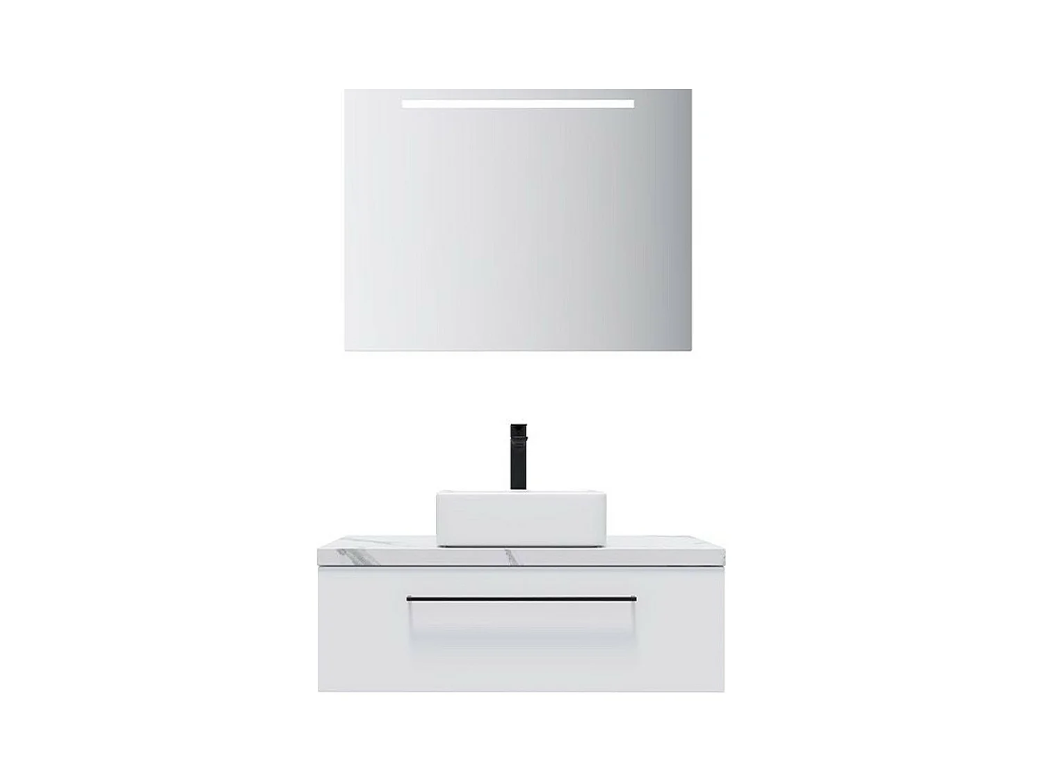 Meuble de salle de bain suspendu vasque à poser 90cm 1 tiroir Blanc + miroir - Glasgow