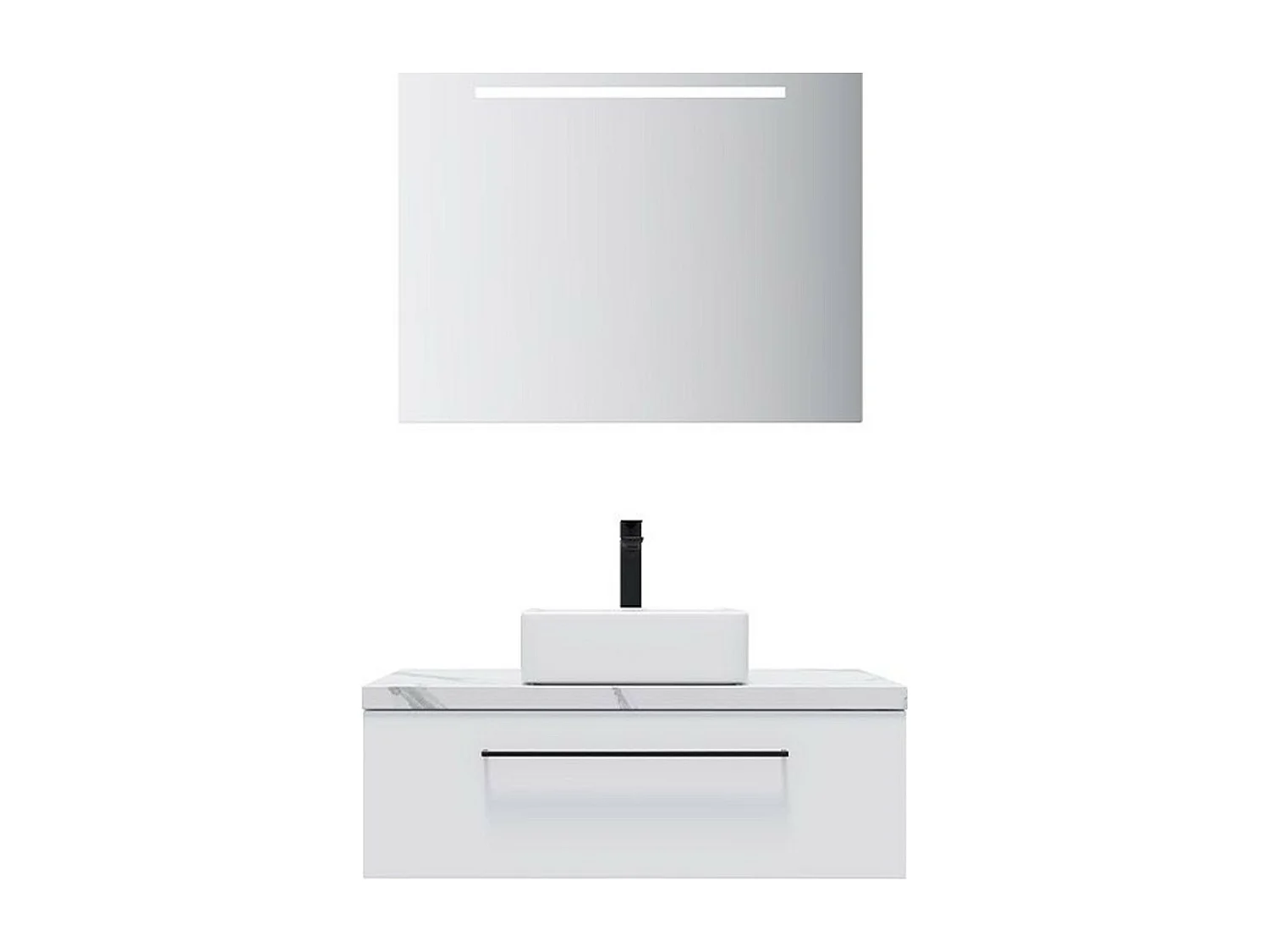 Meuble de salle de bain suspendu vasque à poser 90cm 1 tiroir Blanc + miroir - Glasgow