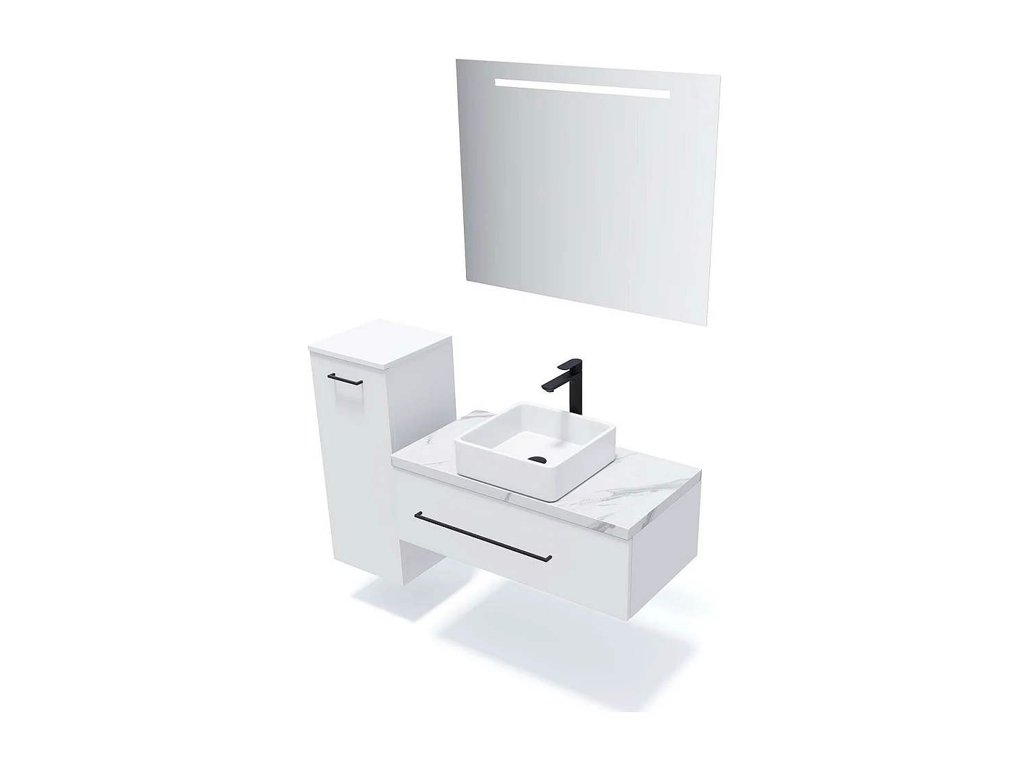 Meuble de salle de bain suspendu vasque à poser 90cm 1 tiroir Blanc + miroir - Glasgow