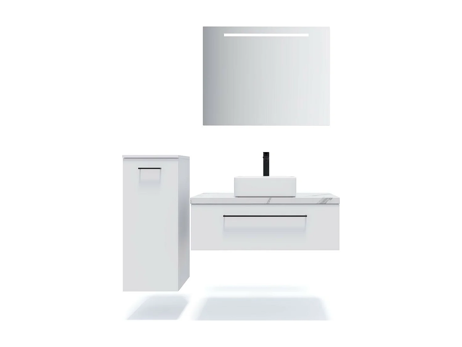 Meuble de salle de bain suspendu vasque à poser 90cm 1 tiroir Blanc + miroir - Glasgow