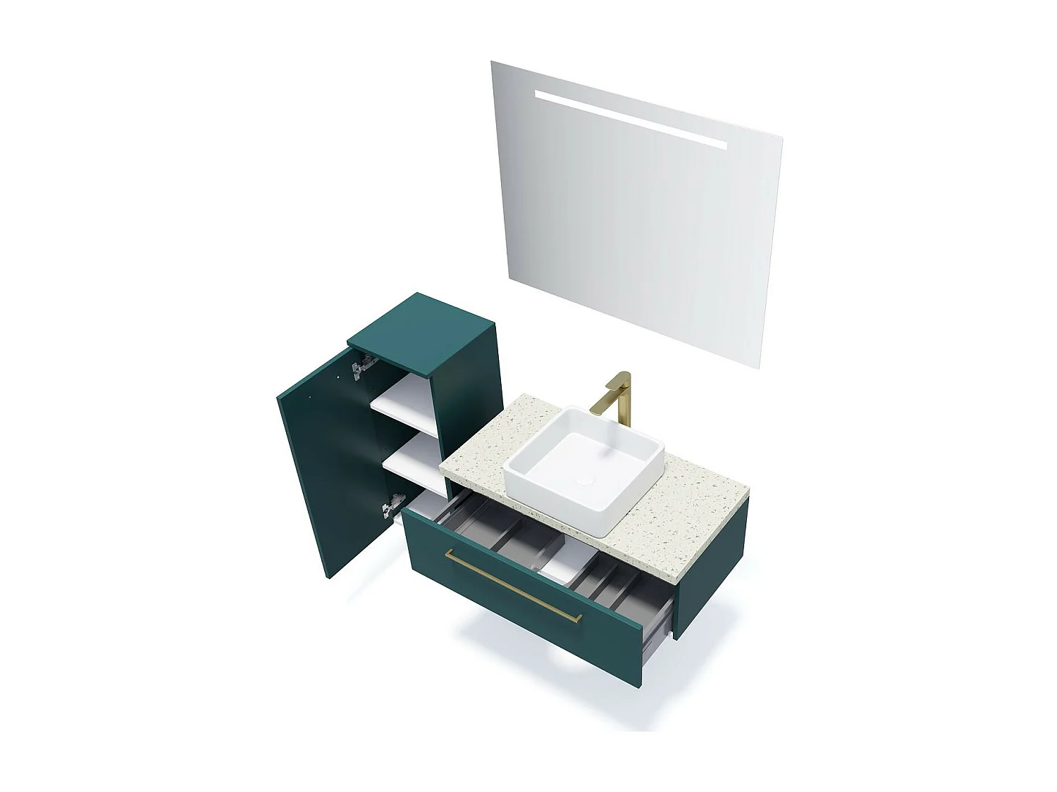 Meuble de salle de bain suspendu vasque à poser 90cm 1 tiroir Bleu + miroir - Glasgow