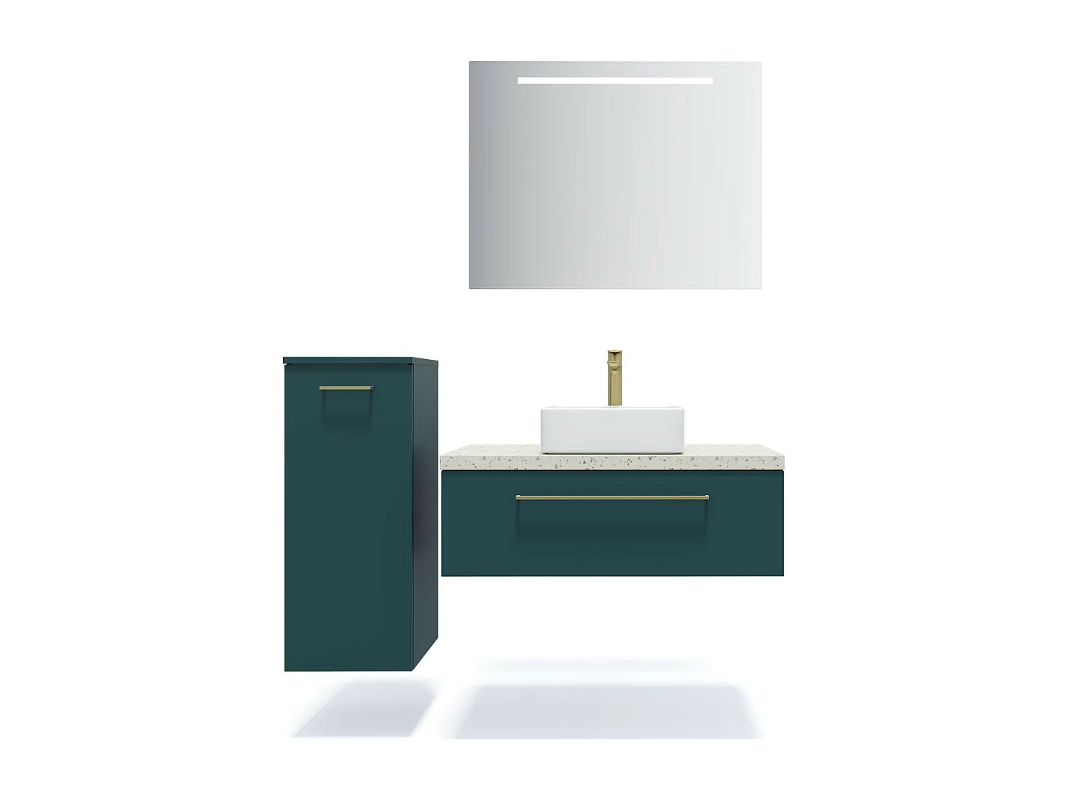 Meuble de salle de bain suspendu vasque à poser 90cm 1 tiroir Bleu + miroir - Glasgow