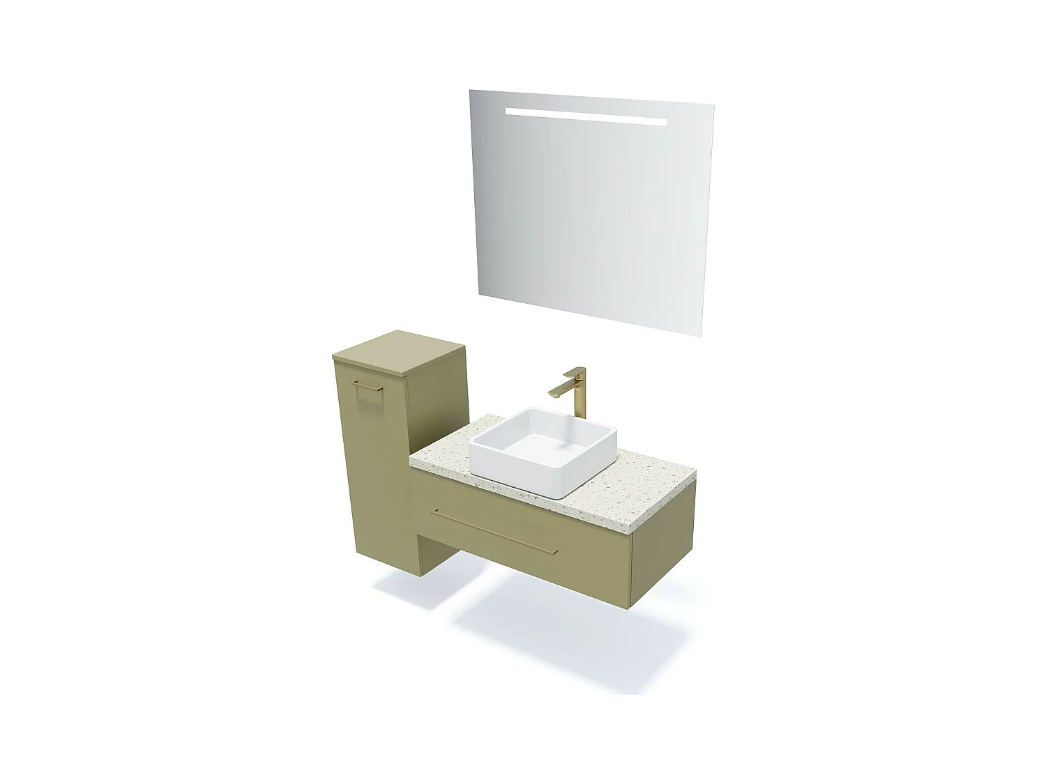 Meuble de salle de bain suspendu vasque à poser 90cm 1 tiroir Vert olive + miroir - Glasgow