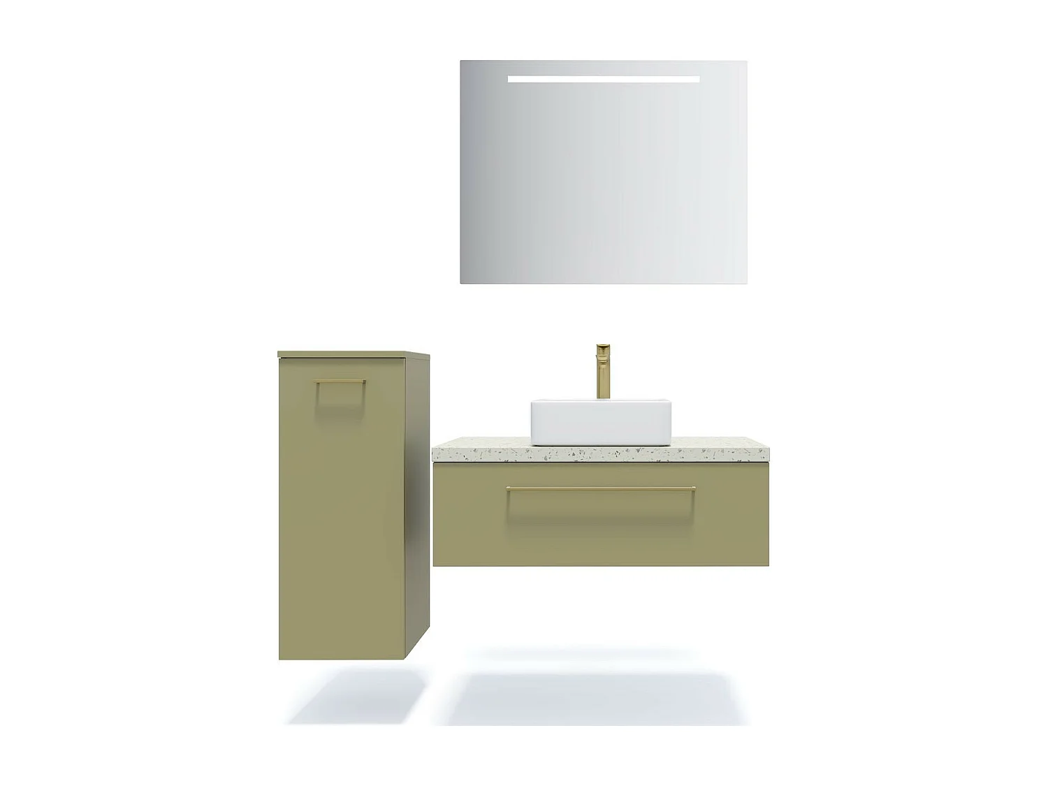 Meuble de salle de bain suspendu vasque à poser 90cm 1 tiroir Vert olive + miroir - Glasgow