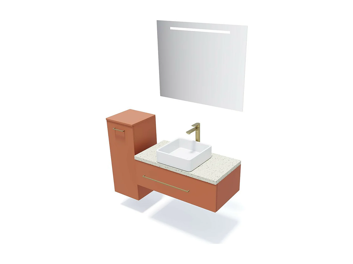 Meuble de salle de bain suspendu vasque à poser 90cm 1 tiroir Terracotta + miroir - Glasgow
