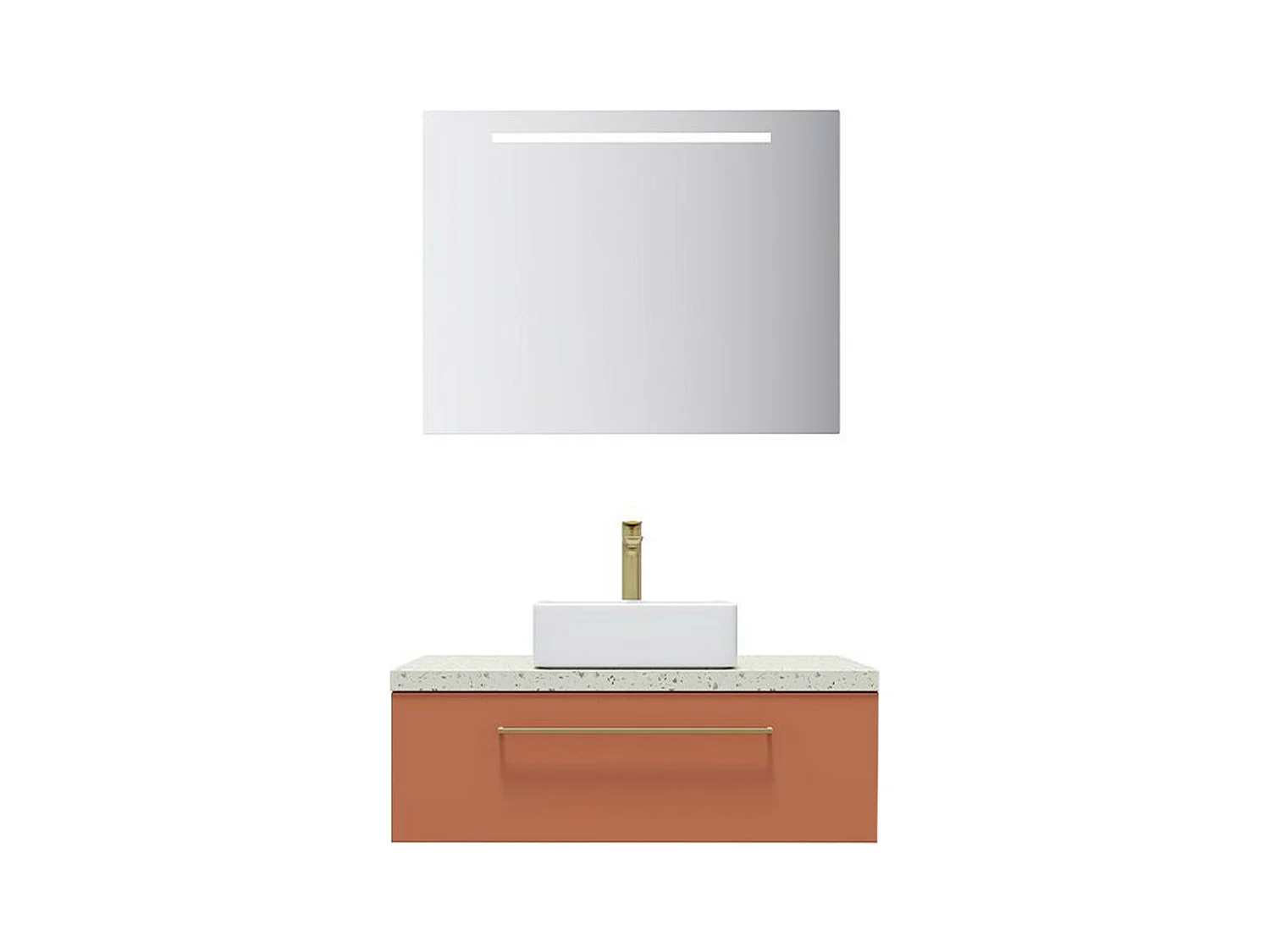 Meuble de salle de bain suspendu vasque à poser 90cm 1 tiroir Terracotta + miroir - Glasgow