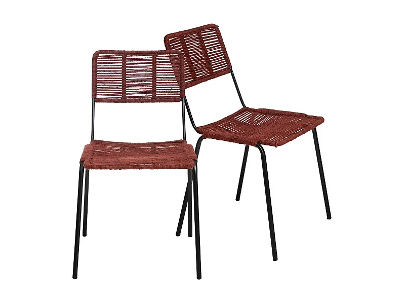 Juego de 2 sillas Emilia de metal y cuerda roja estilo bohemio para una comodidad duradera