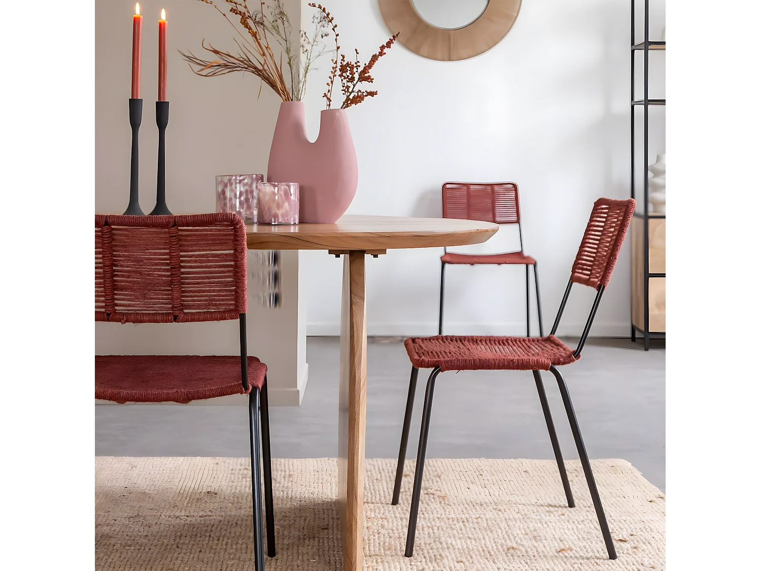 Chaise en métal et corde rouge Emilia (lot de 2)