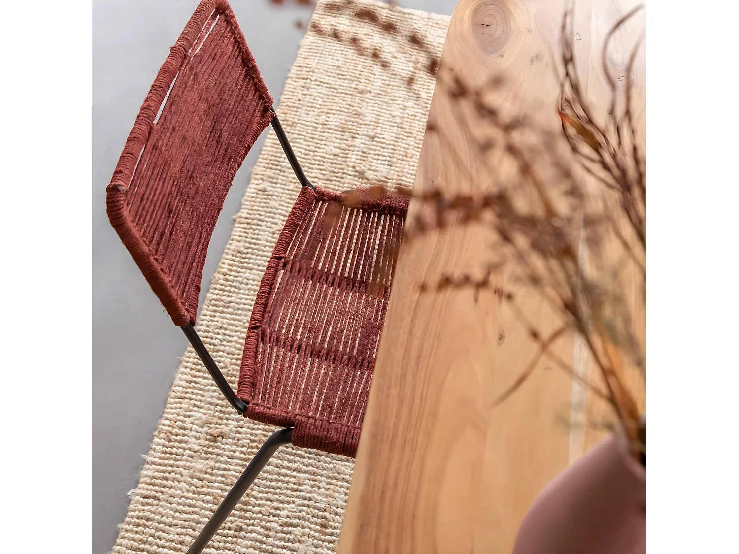 Chaise en métal et corde rouge Emilia (lot de 2)