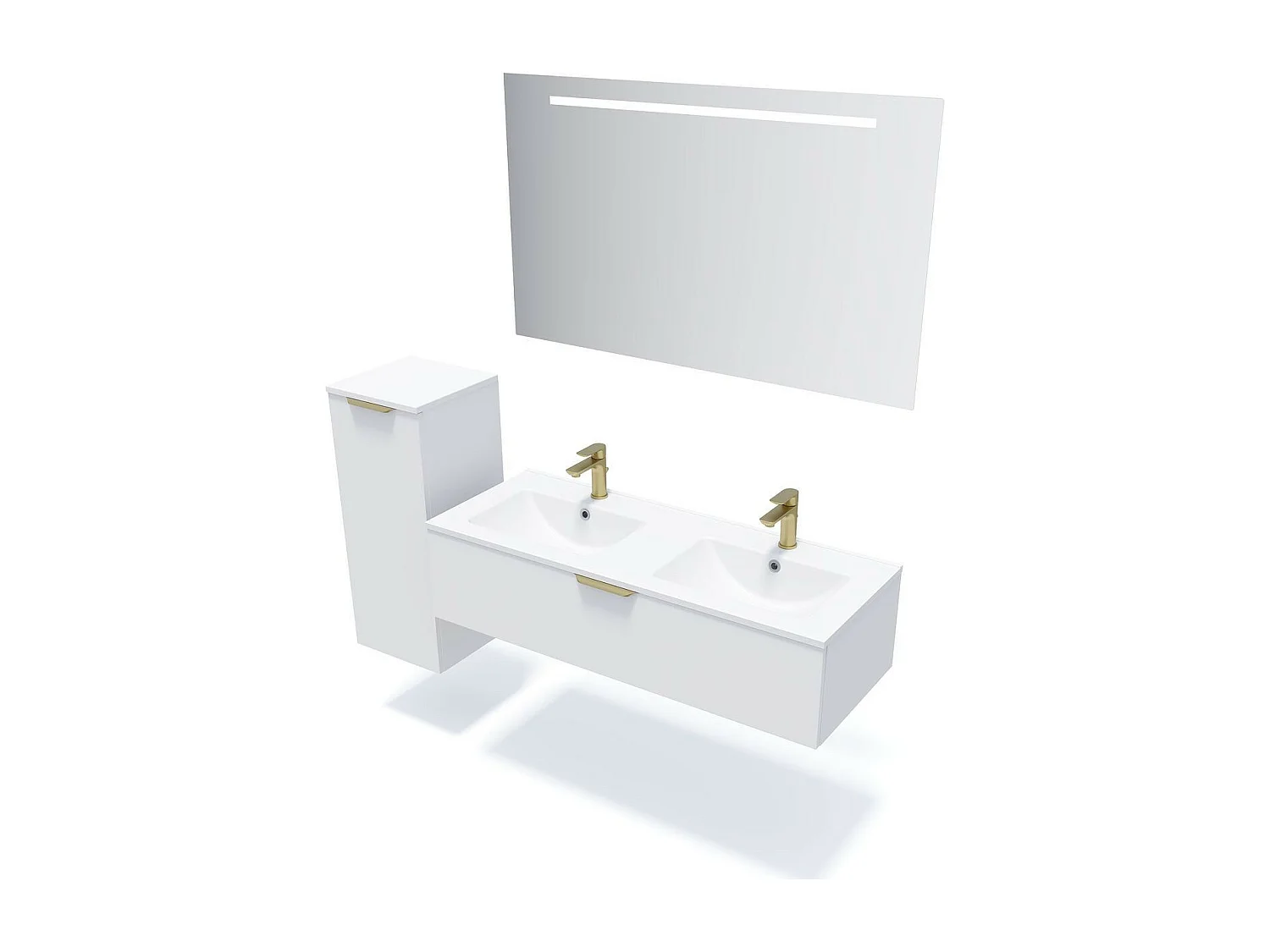 Meuble de salle de bain suspendu double vasque intégrée 120cm 1 tiroir Blanc + miroir - Venice