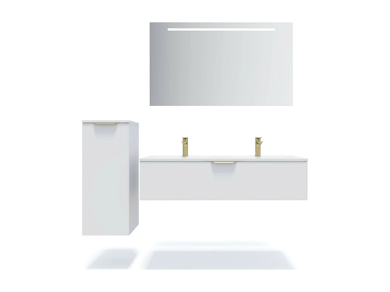 Meuble de salle de bain suspendu double vasque intégrée 120cm 1 tiroir Blanc + miroir - Venice