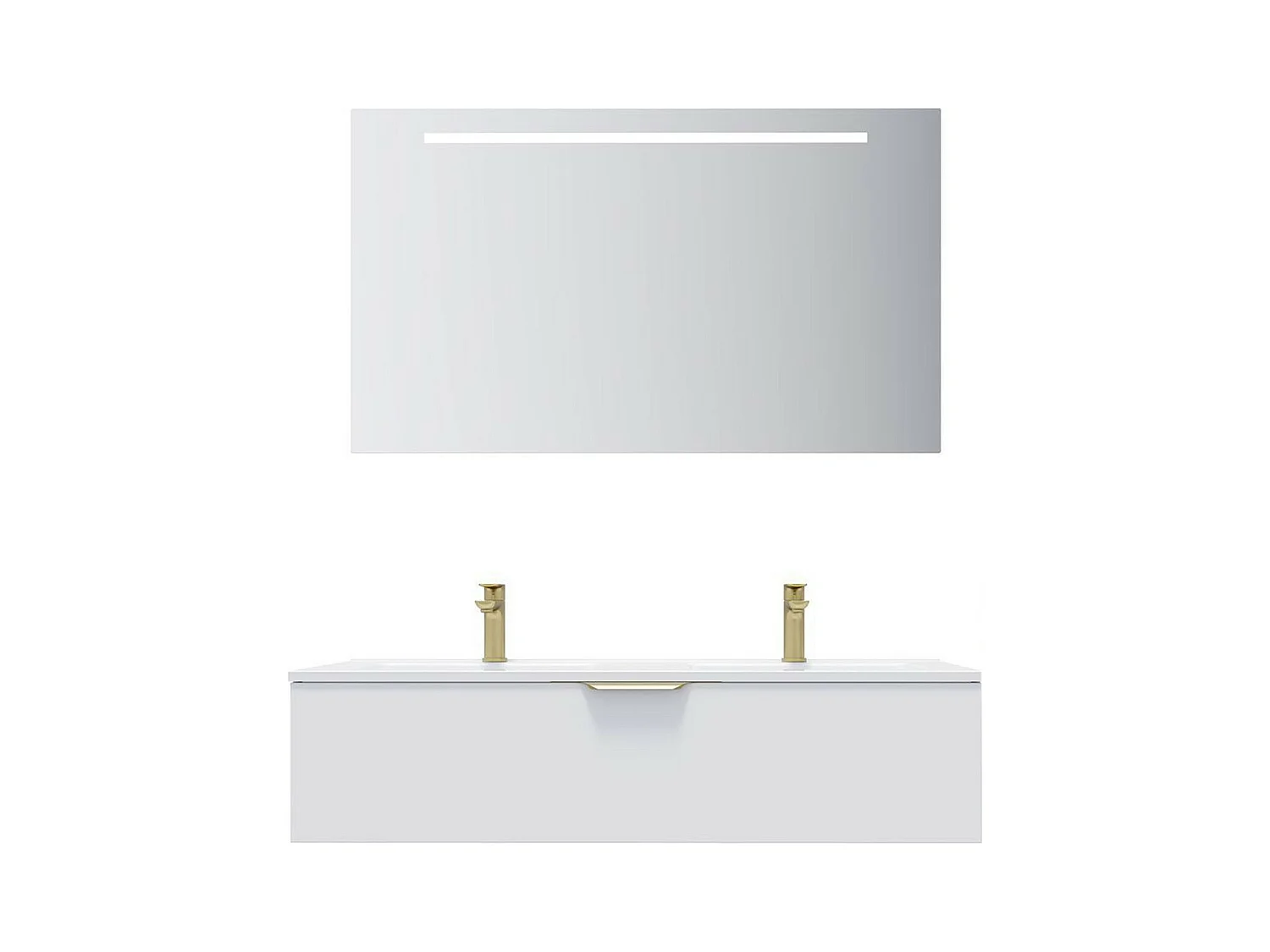 Meuble de salle de bain suspendu double vasque intégrée 120cm 1 tiroir Blanc + miroir - Venice