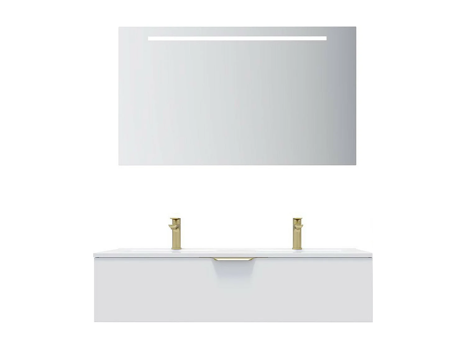 Meuble de salle de bain suspendu double vasque intégrée 120cm 1 tiroir Blanc + miroir - Venice