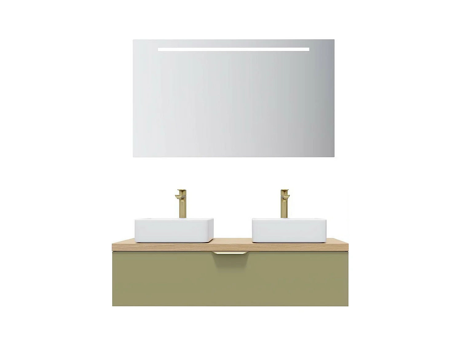 Meuble de salle de bain suspendu 2 vasques à poser 120cm 1 tiroir Vert olive + miroir - Venice