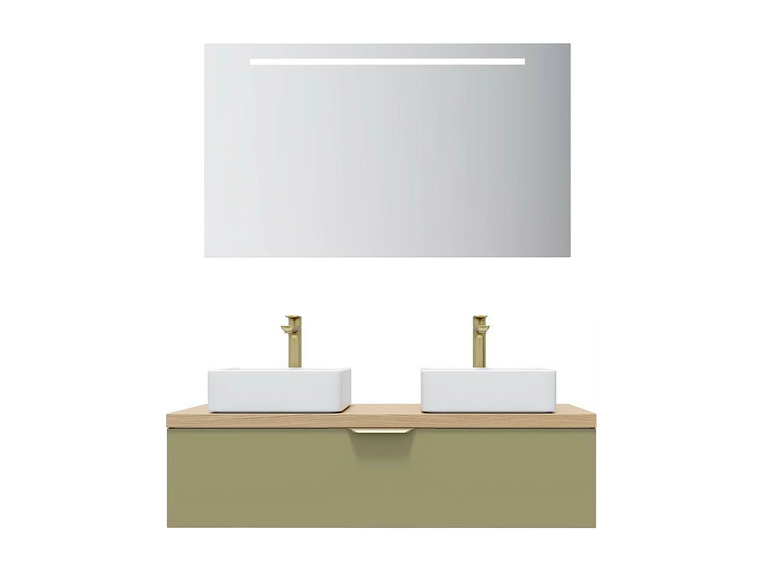Meuble de salle de bain suspendu 2 vasques à poser 120cm 1 tiroir Vert olive + miroir - Venice