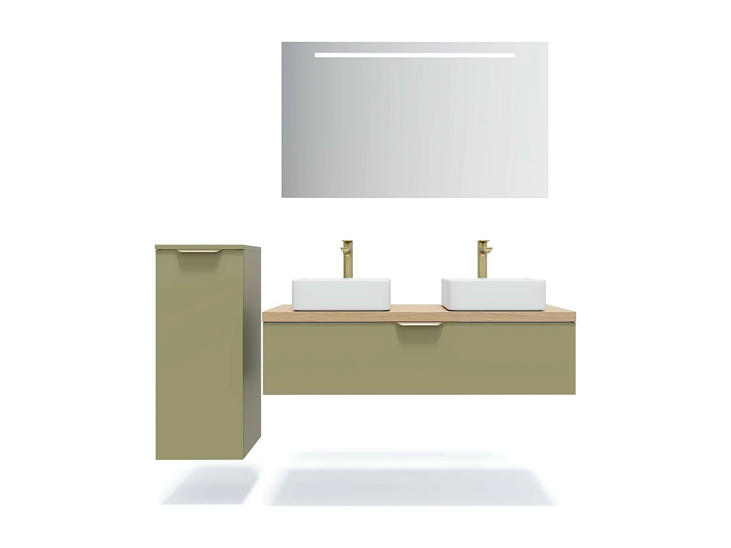 Meuble de salle de bain suspendu 2 vasques à poser 120cm 1 tiroir Vert olive + miroir - Venice