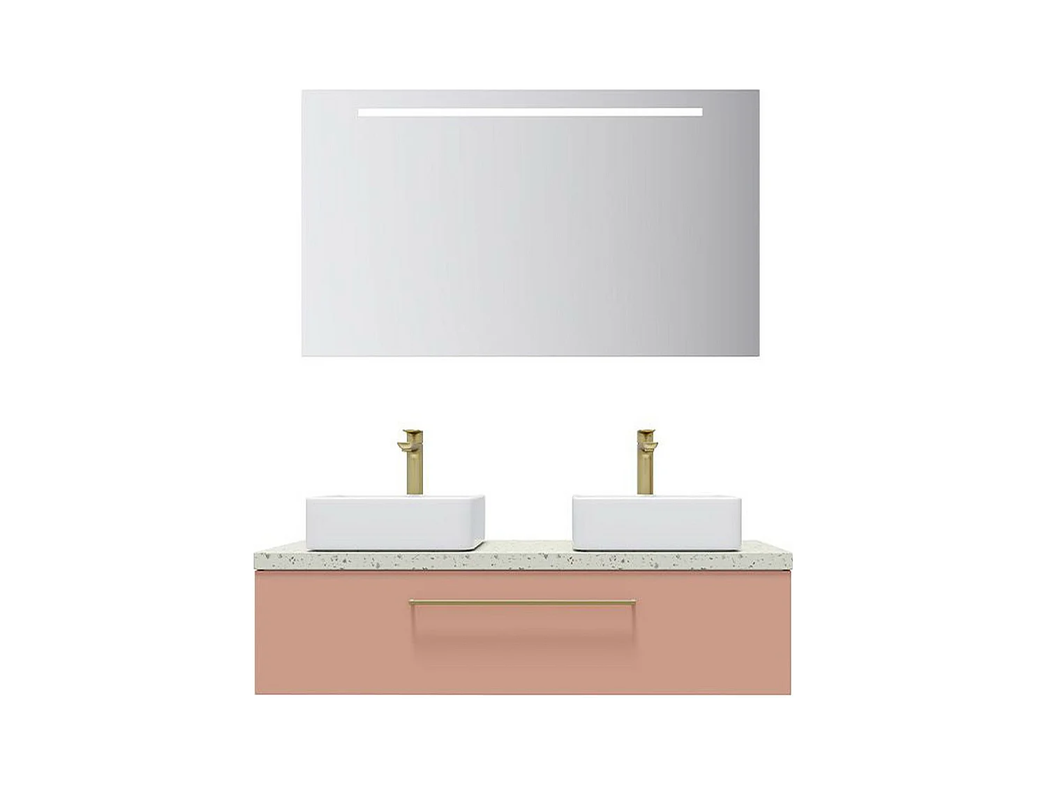 Meuble de salle de bain suspendu 2 vasques à poser 120cm 1 tiroir Abricot + miroir - Glasgow