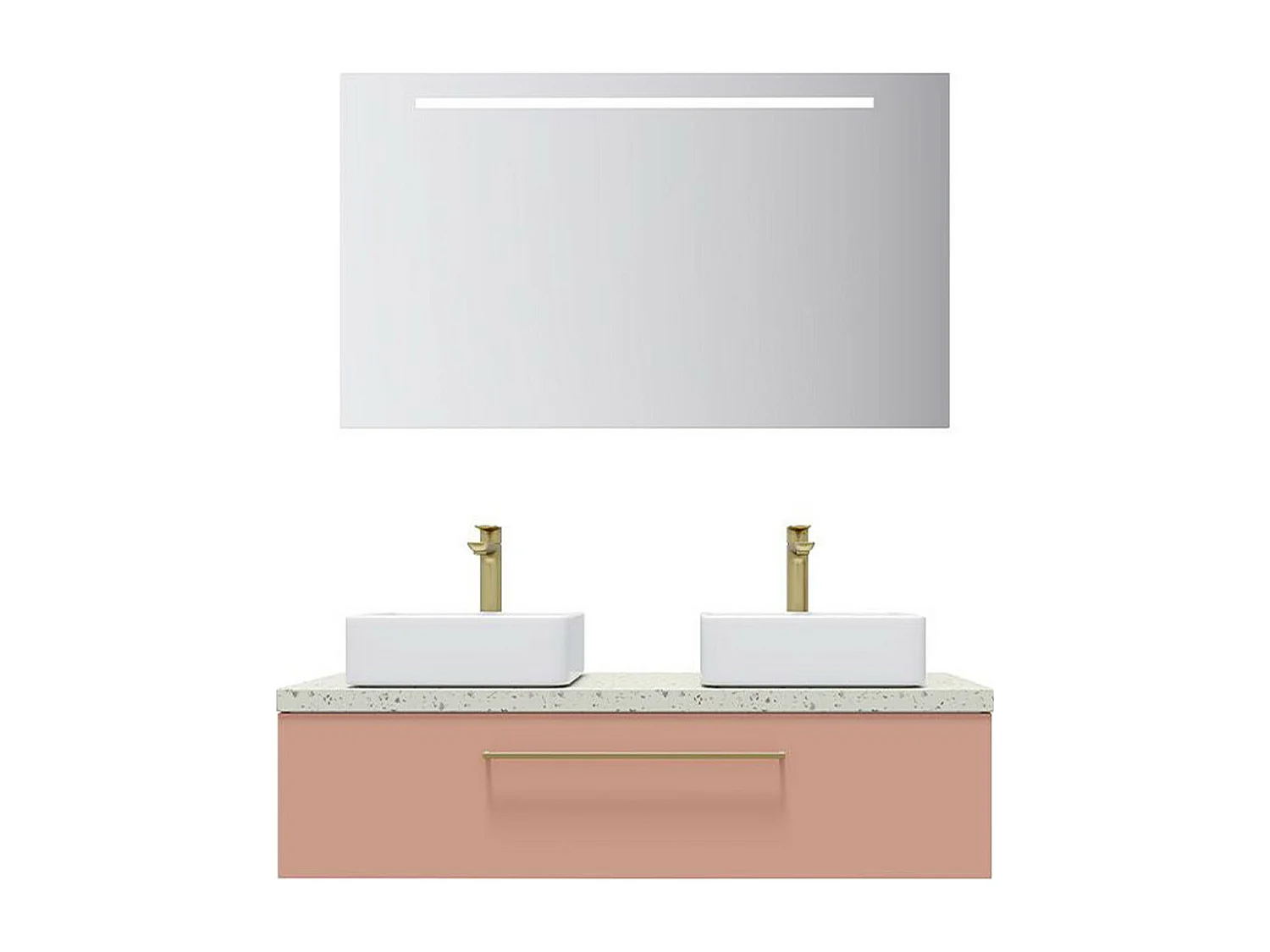 Meuble de salle de bain suspendu 2 vasques à poser 120cm 1 tiroir Abricot + miroir - Glasgow