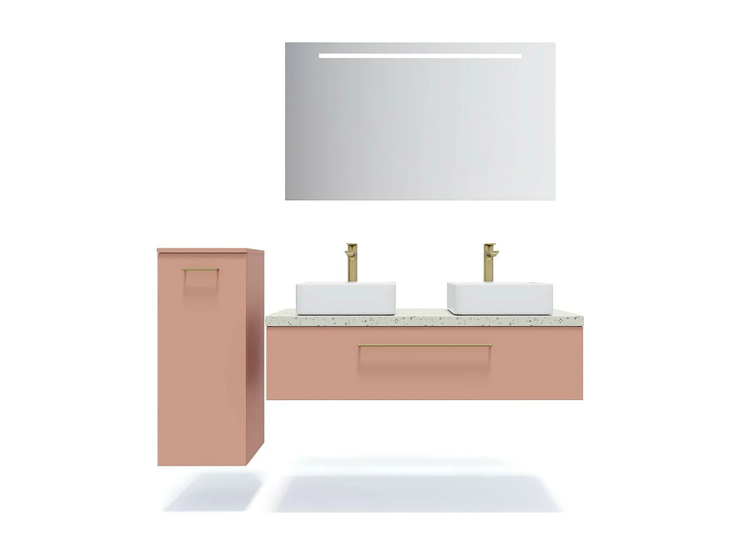 Meuble de salle de bain suspendu 2 vasques à poser 120cm 1 tiroir Abricot + miroir - Glasgow