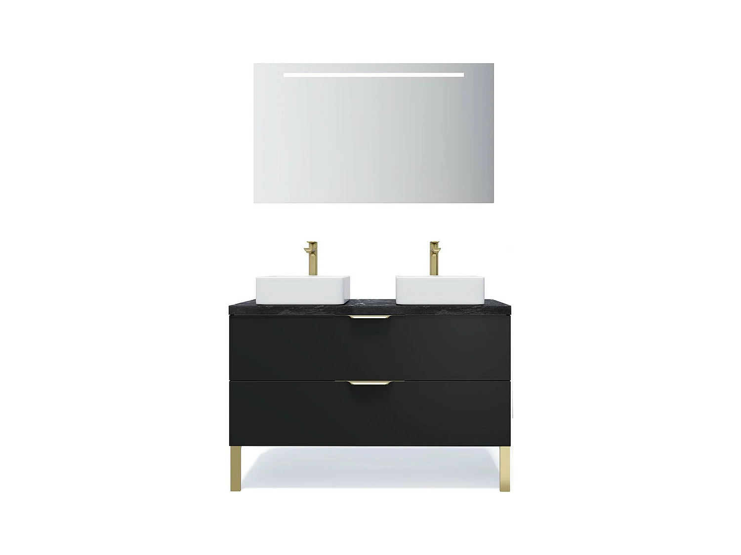 Meuble de salle de bain suspendu 2 vasques à poser 120cm 2 tiroirs Noir + miroir - Venice