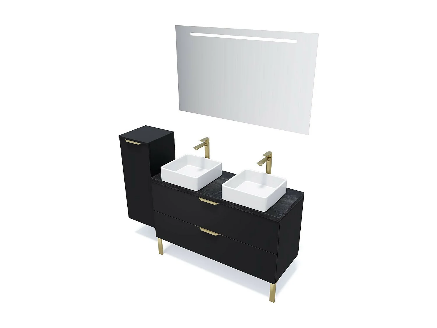 Meuble de salle de bain suspendu 2 vasques à poser 120cm 2 tiroirs Noir + miroir - Venice