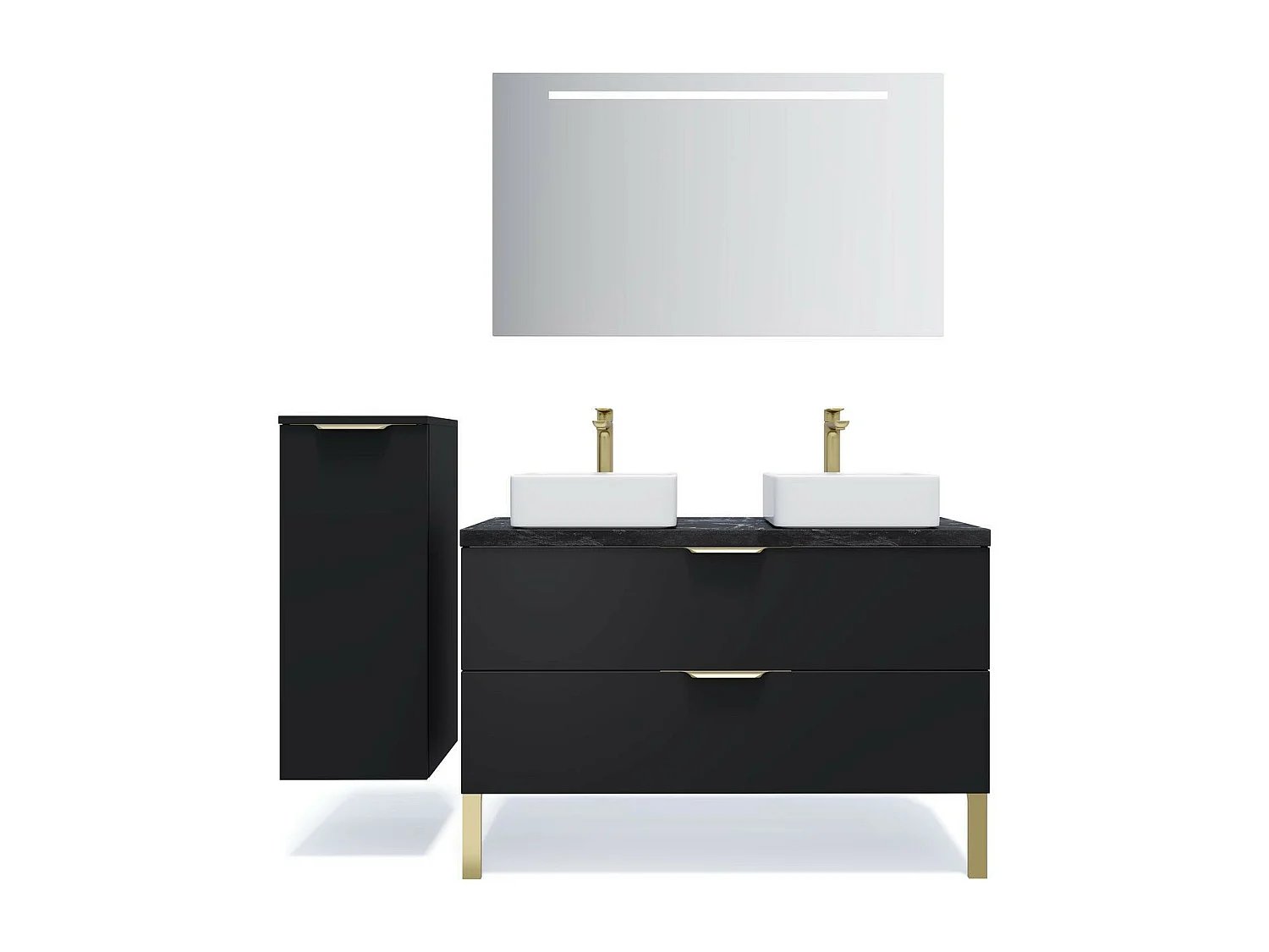 Meuble de salle de bain suspendu 2 vasques à poser 120cm 2 tiroirs Noir + miroir - Venice