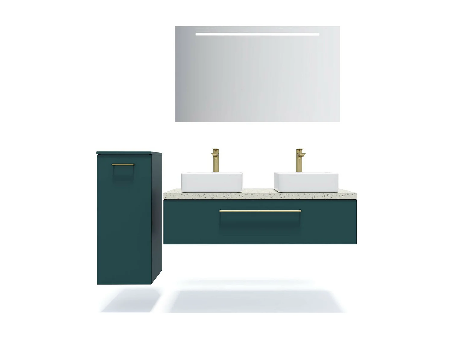 Meuble de salle de bain suspendu 2 vasques à poser 120cm 1 tiroir Bleu + miroir - Glasgow