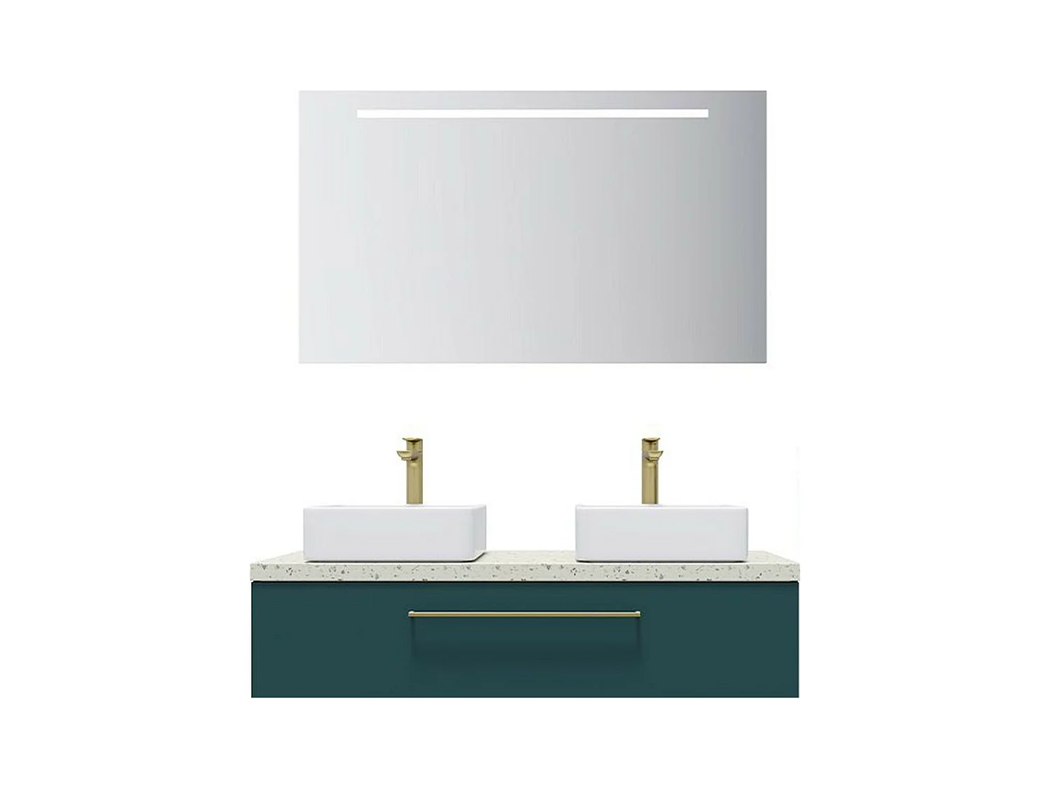 Meuble de salle de bain suspendu 2 vasques à poser 120cm 1 tiroir Bleu + miroir - Glasgow