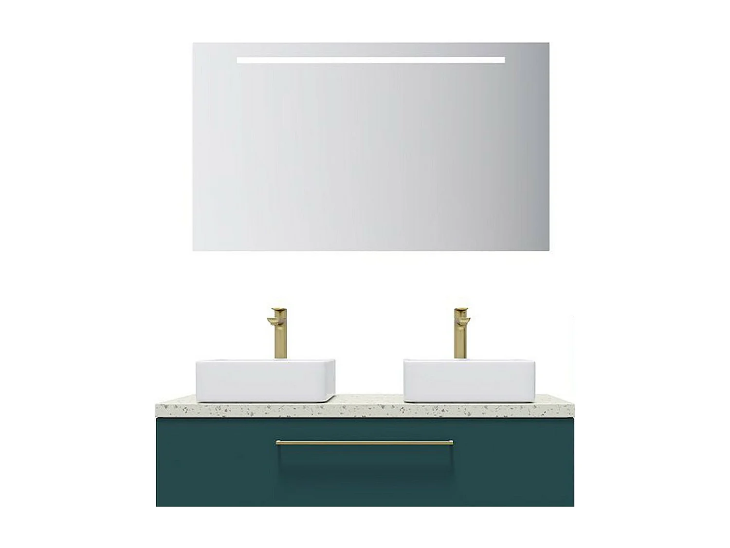 Meuble de salle de bain suspendu 2 vasques à poser 120cm 1 tiroir Bleu + miroir - Glasgow